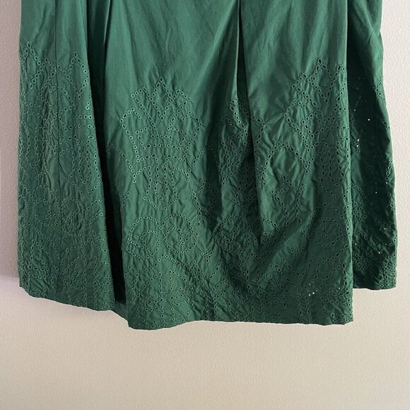 Talbots Petite Wmn 6P Green Side Zip Pleated Eyelet Embroidered Hem A-Line Skirt - Picture 2 of 8